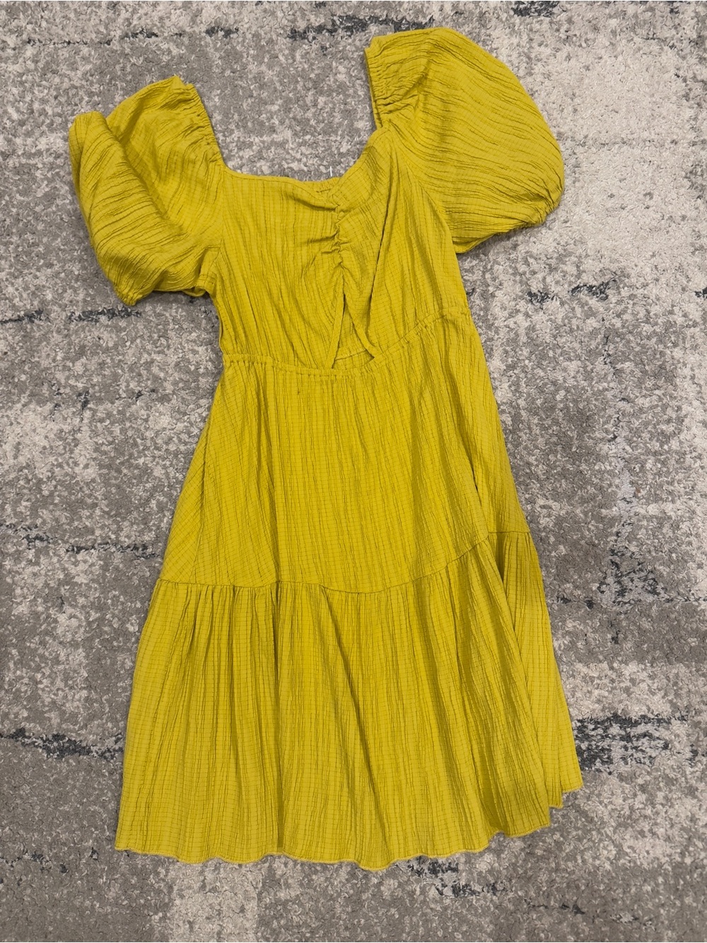SHEIN Yellow Puff Sleeve Tiered Dress